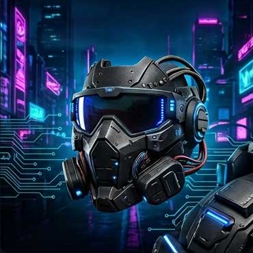 Футуристична кіберпанк маска та шолом у стилі Techwear з LED-підсвіткою. Серія Футуристичний Хай-Тек.