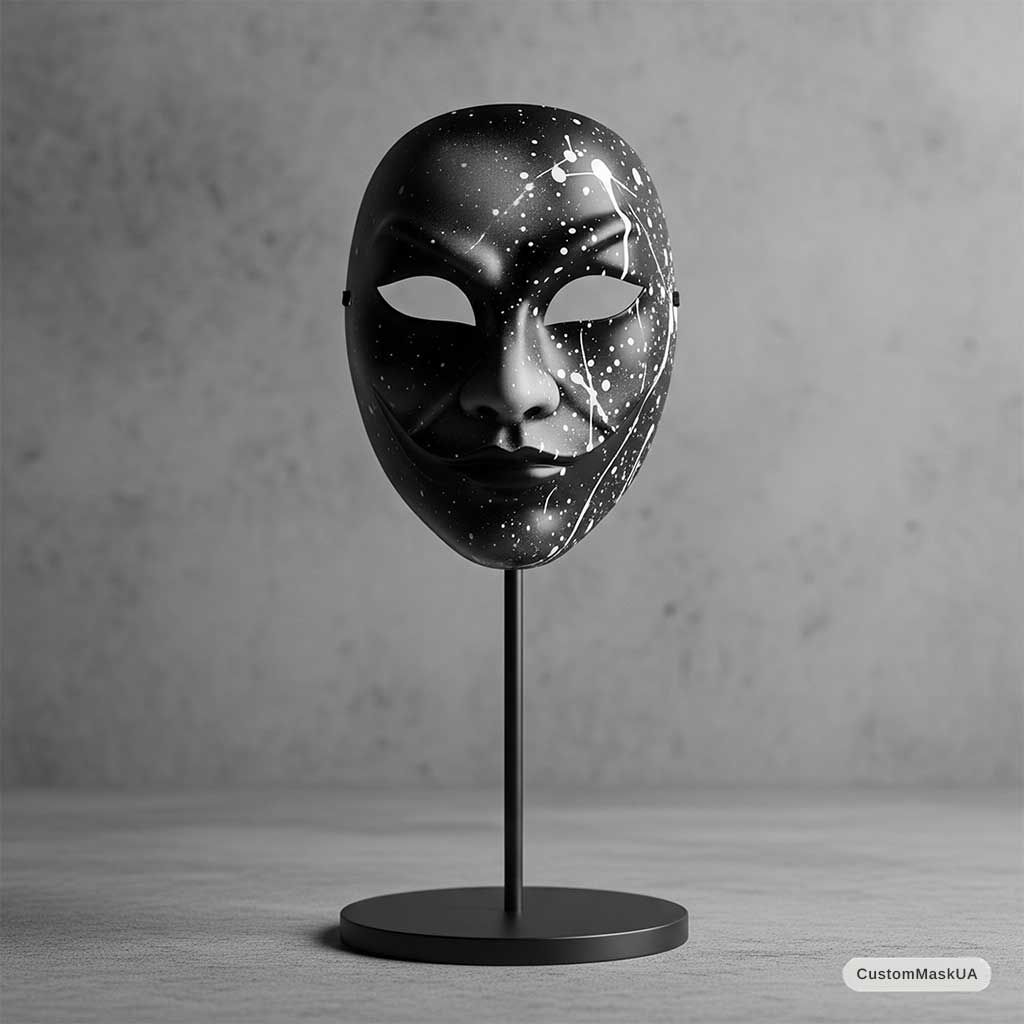 handcrafted abstract noir mask in minimalist style custommaskua workshop